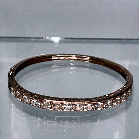 NWOT Designer Rose Gold Plated Sterling Silver Genuine Morganite Bangle Bracelet - Picture 2 of 8